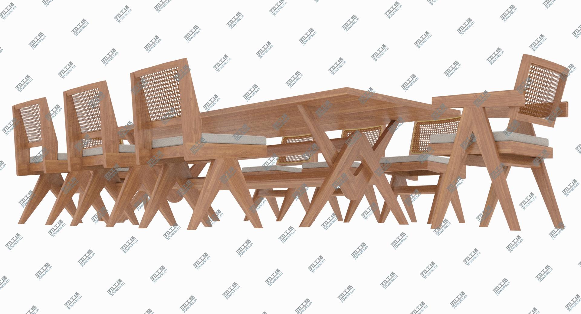 images/goods_img/202105073/3D Cassina Jeanneret Capitol Complex Table with Office Chair and Wooden Chair with Cushions Set model/5.jpg